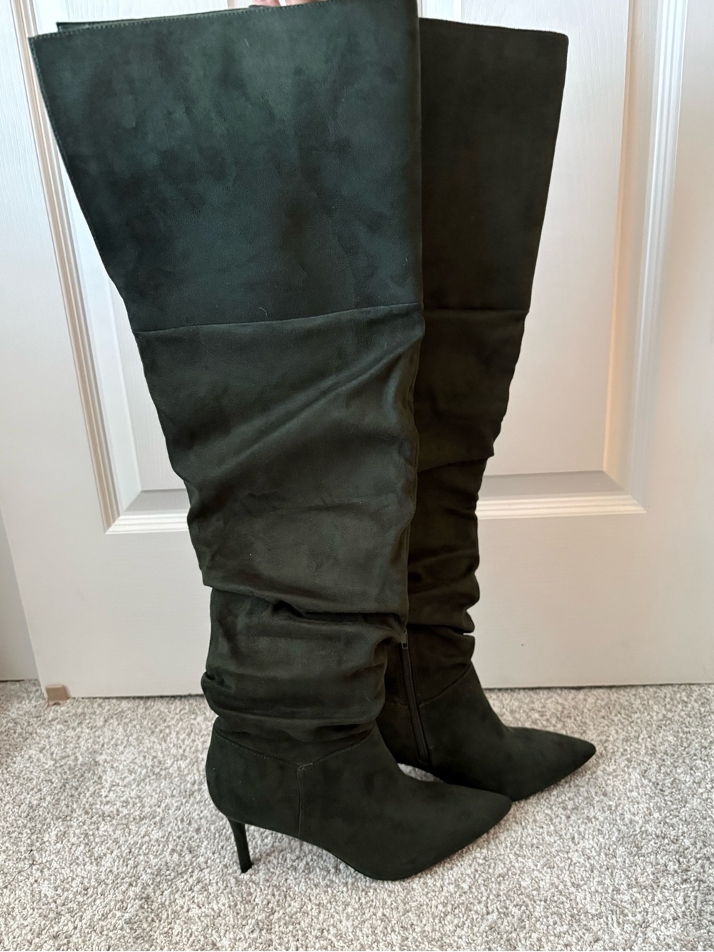 JustFab Dark Green Over-the-Knee Pointed-Toe Slouch Boots